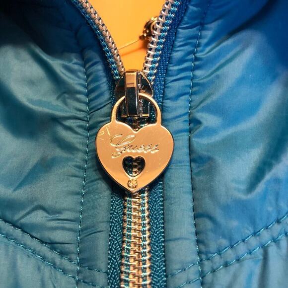 Y2K Guess Nylon Quilted Puffer Coat Jacket Fall Winter Zip Up Women M/L Pocket - Picture 2 of 8